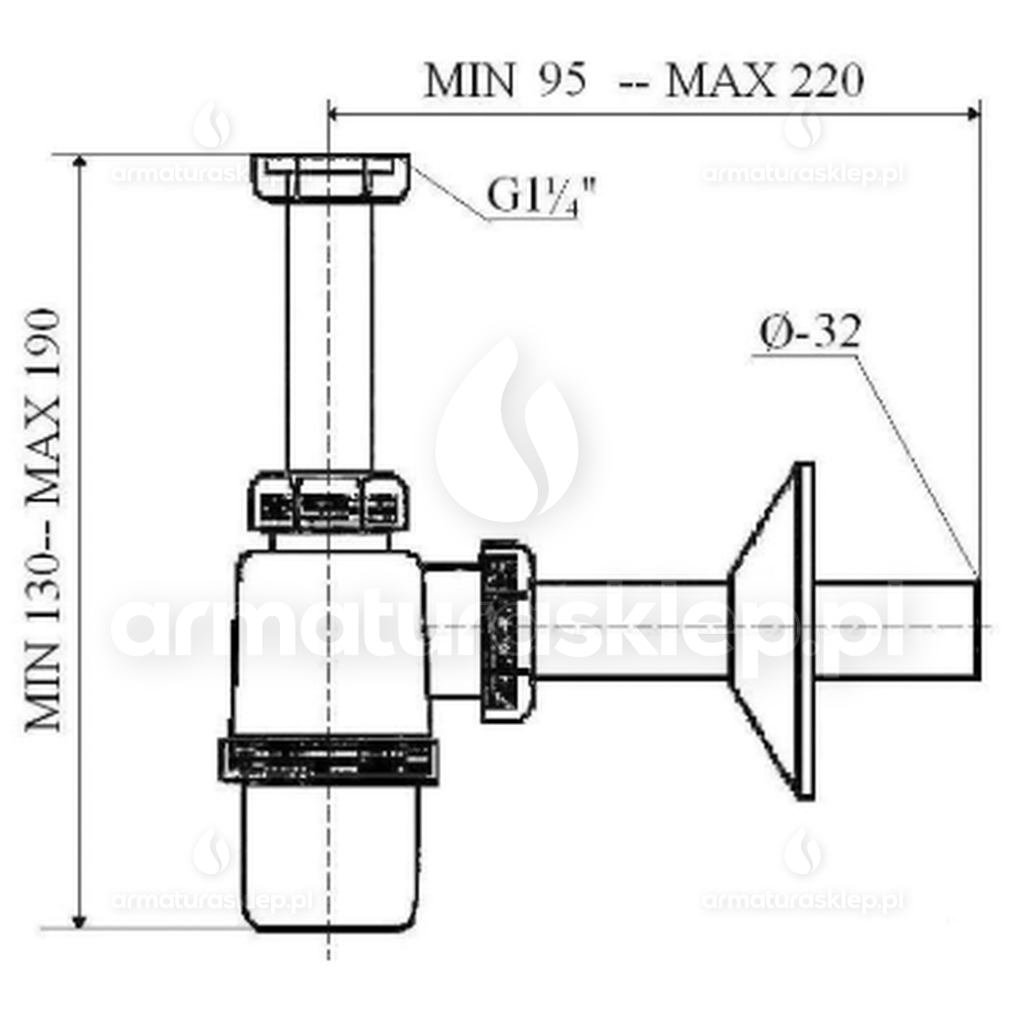 PÓŁSYFON SYFON umywalki fi 32 umywalkowy / bidetu bidetowy 5/4" SYF002