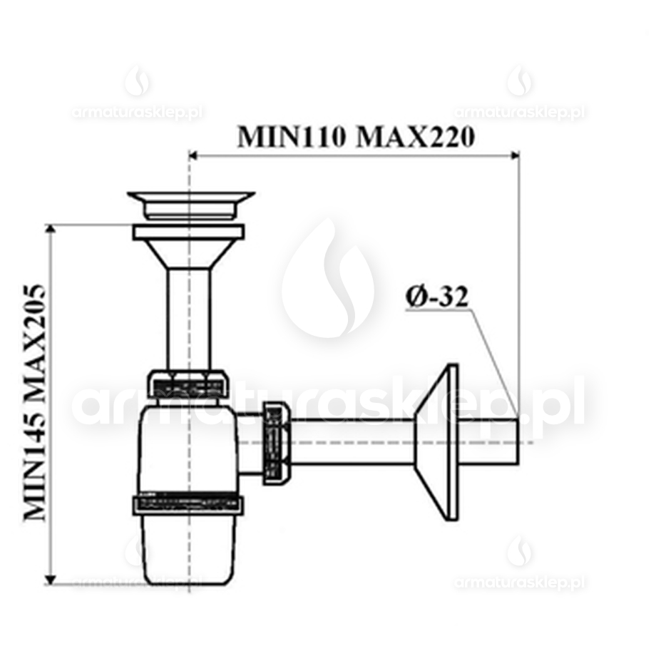 SYFON umywalki fi 32 umywalkowy sitko 50 mm metalowe SYF017