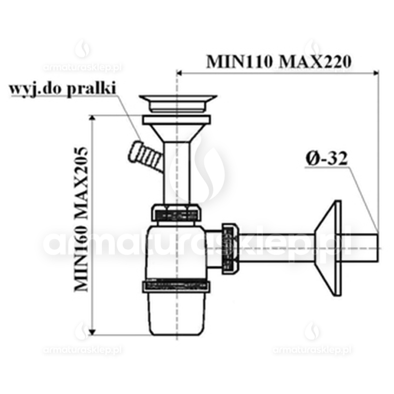 SYFON umywalki fi 32 umywalkowy sitko 50 mm plastikowe przyłącze pralki