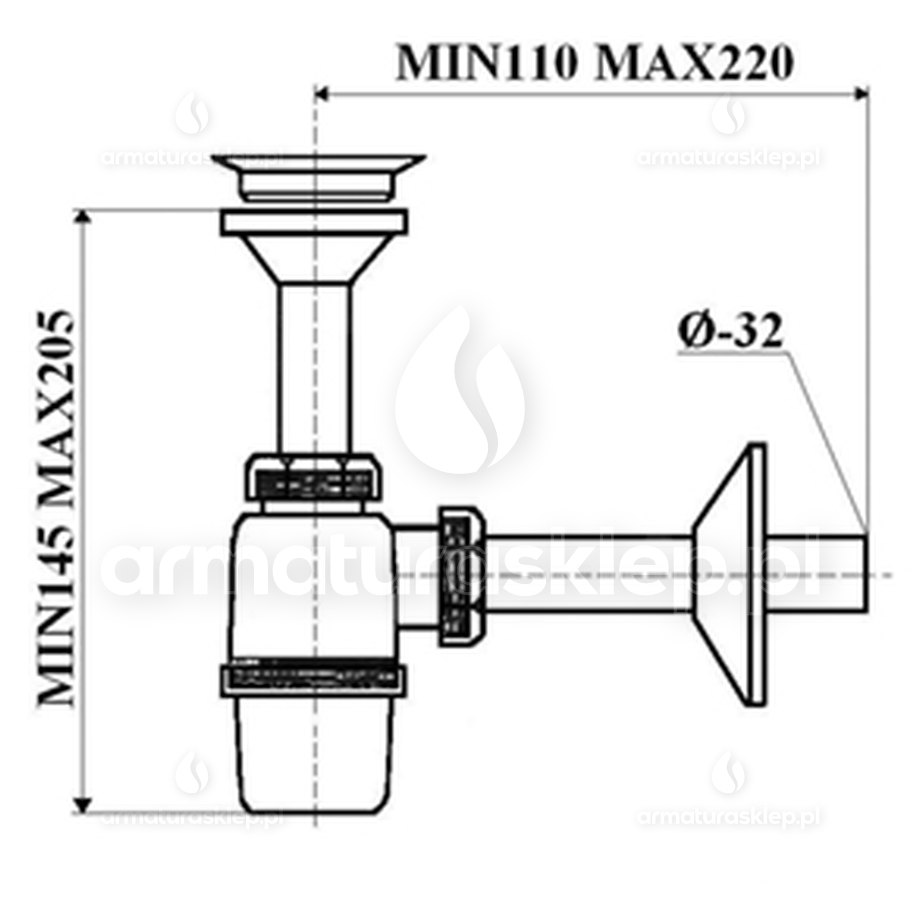 SYFON umywalki fi 32 umywalkowy sitko 50 mm plastikowe SYF013