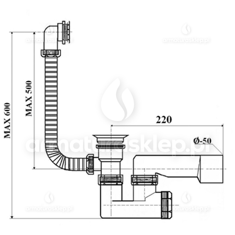 SYFON wanny fi 50 wannowy sitko 50 mm metalowe nadstropowy