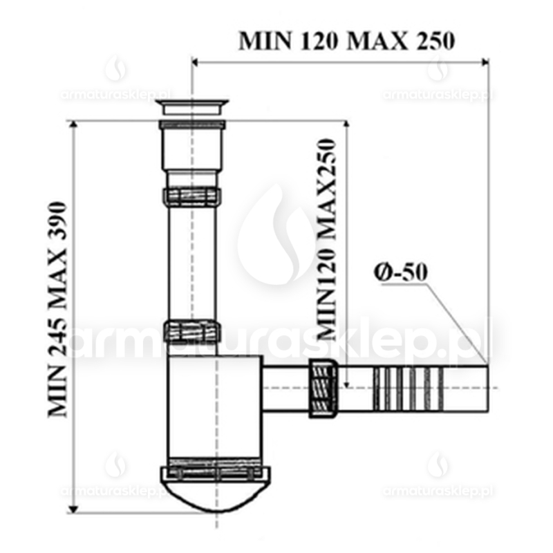 SYFON zlewu fi 50 zlewozmywaka 1-kom sitko 50 mm metalowe