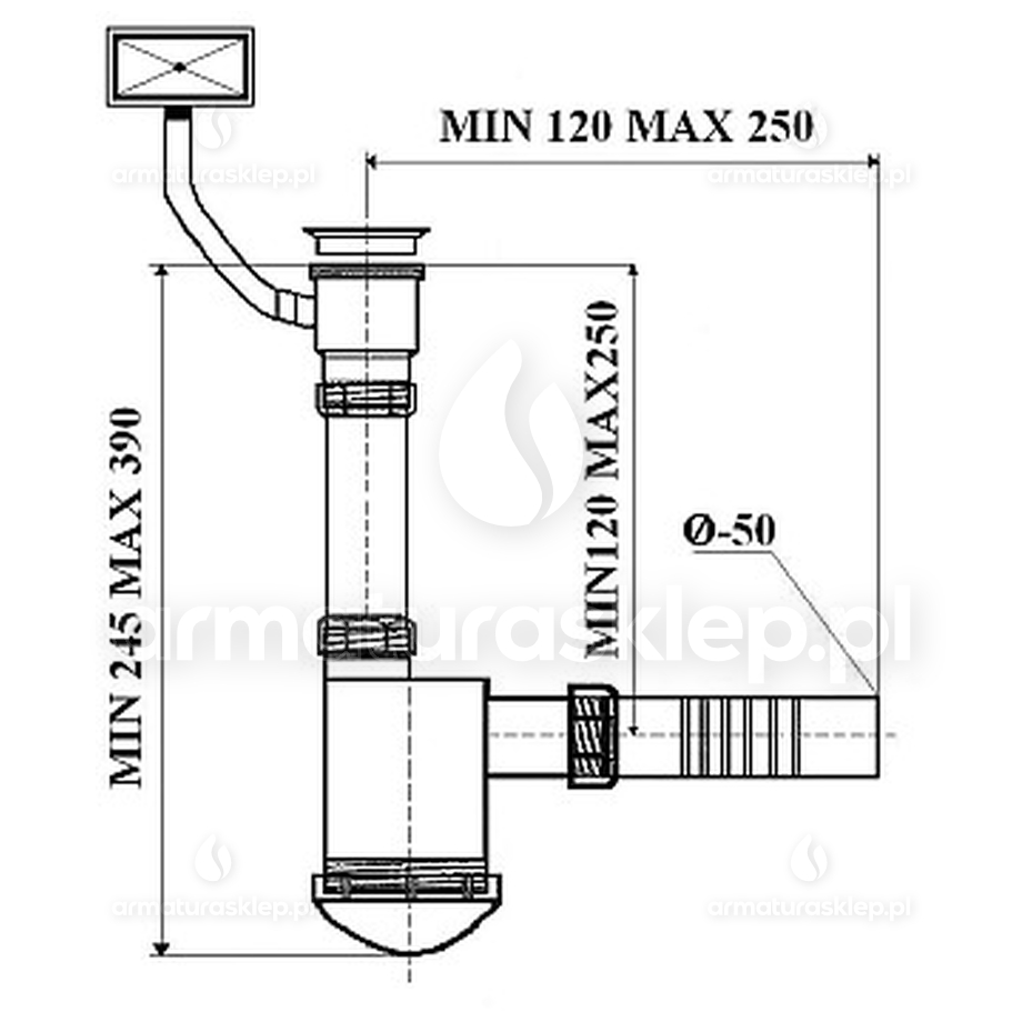 SYFON zlewu fi 50 zlewozmywaka 1-kom sitko 50 mm metalowe przelew SYF032