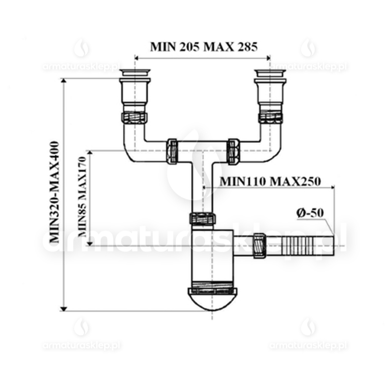 SYFON zlewu fi 50 zlewozmywaka 2-kom sitko 50 mm metalowe