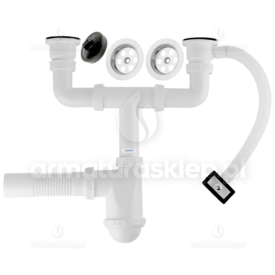 SYFON zlewu fi 50 zlewozmywaka 2-kom sitko 50 mm metalowe przelew SYF038