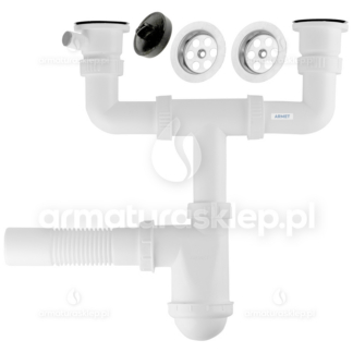 SYFON zlewu fi 50 zlewozmywaka 2-kom sitko 50 mm metalowe przyłącze pralki SYF037