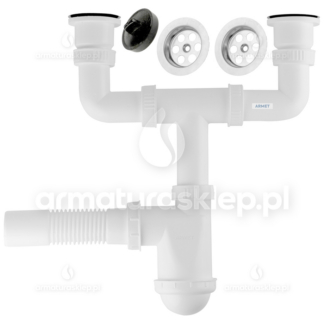 SYFON zlewu fi 50 zlewozmywaka 2-kom sitko 50 mm metalowe SYF036