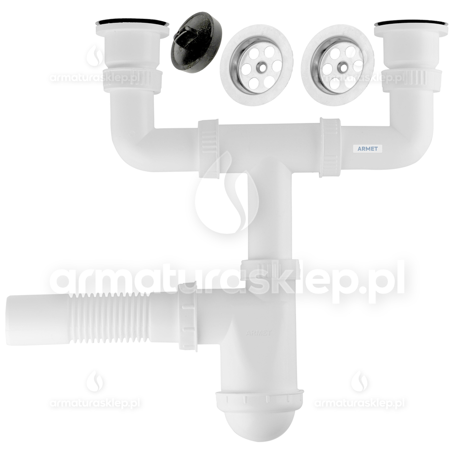 SYFON zlewu fi 50 zlewozmywaka 2-kom sitko 50 mm metalowe SYF036