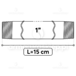 KRÓCIEC stalowy, czarny, gwint dwustronny 1" 15 cm sztucer