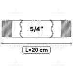 KRÓCIEC stalowy, czarny, gwint dwustronny 5/4" 20 cm sztucer