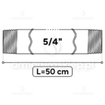 KRÓCIEC stalowy, czarny, gwint dwustronny 5/4" 50 cm sztucer