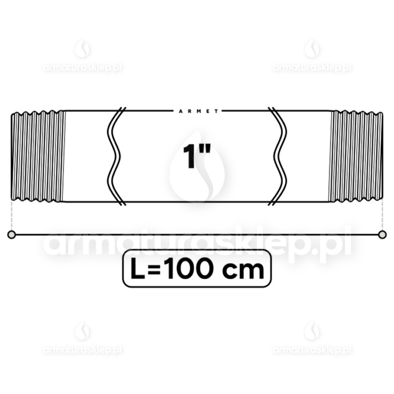 KRÓCIEC stalowy, ocynkowany, gwint dwustronny 1" 100 cm sztucer