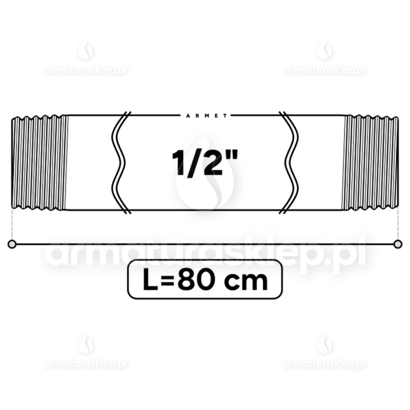 KRÓCIEC stalowy, ocynkowany, gwint dwustronny 1/2" 80 cm sztucer
