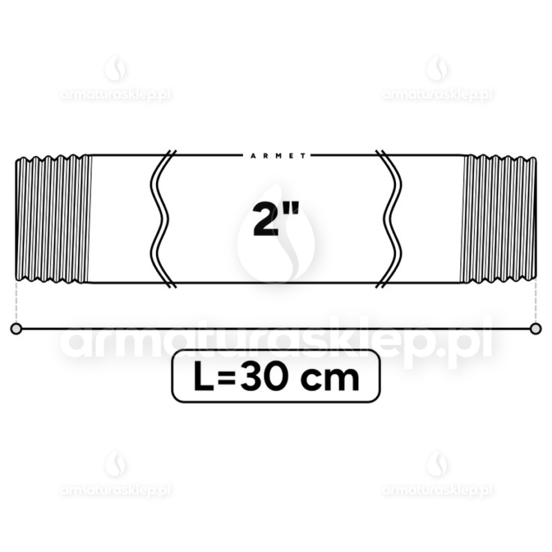 KRÓCIEC stalowy, ocynkowany, gwint dwustronny 2" 30 cm sztucer