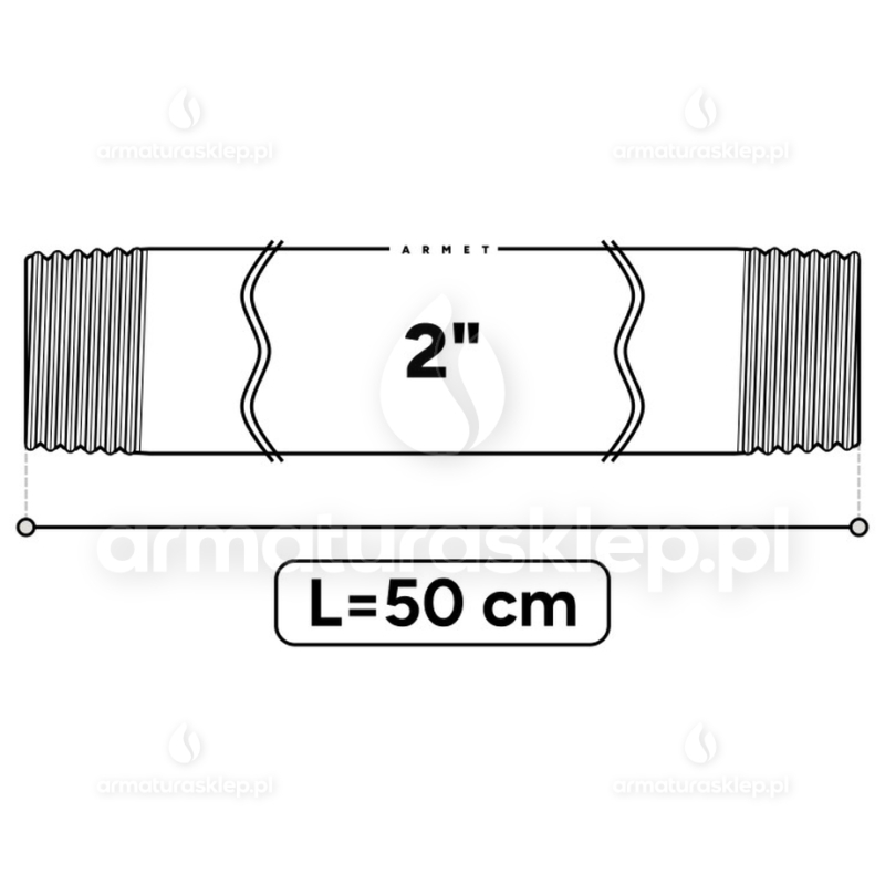 KRÓCIEC stalowy, ocynkowany, gwint dwustronny 2" 50 cm sztucer