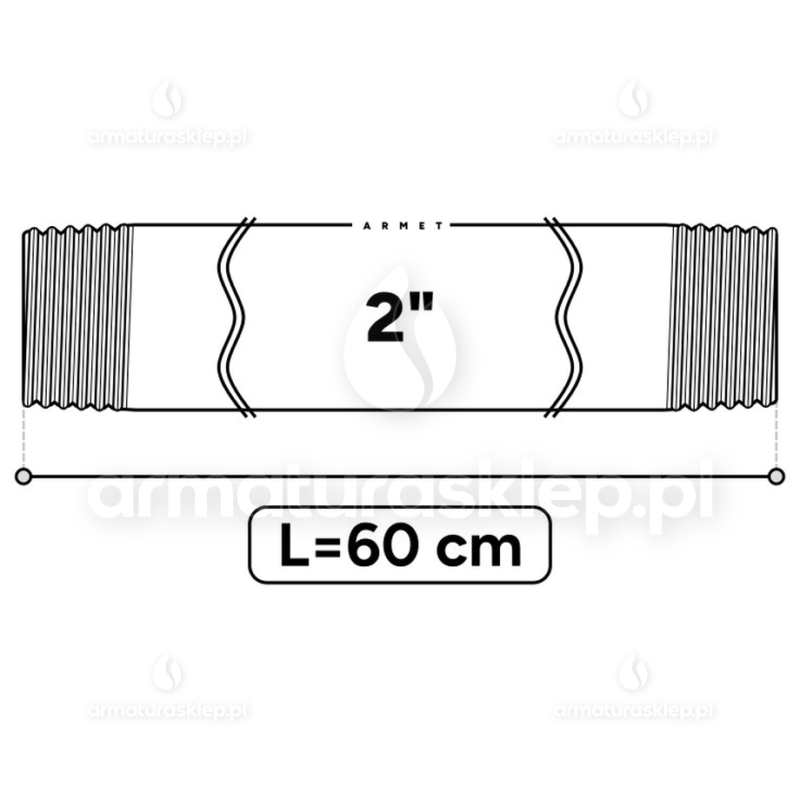 KRÓCIEC stalowy, ocynkowany, gwint dwustronny 2" 60 cm sztucer
