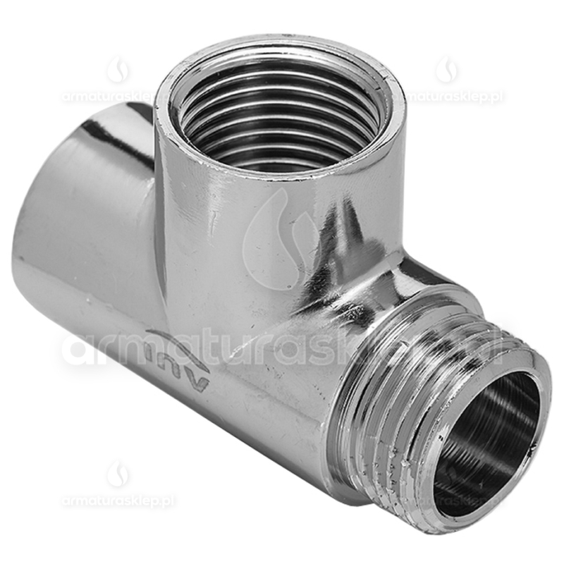 TRÓJNIK mosiężny CHROM do grzejnika, grzałki 1/2"