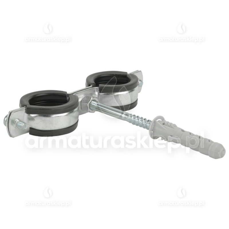 UCHWYT PODWÓJNY Z GUMĄ obejma do rur   1/2, 20-25 mm