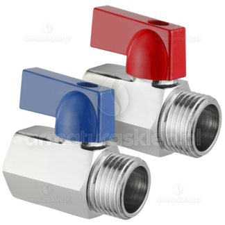 ZAWÓR kulowy MINI chromowany 1/2" WZ czerwony / niebieski