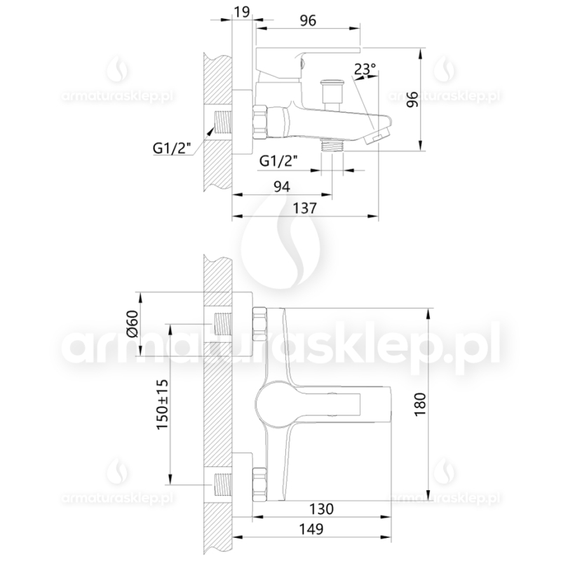 BATERIA BRALOS Invena wannowa chrom BW-07-001-A