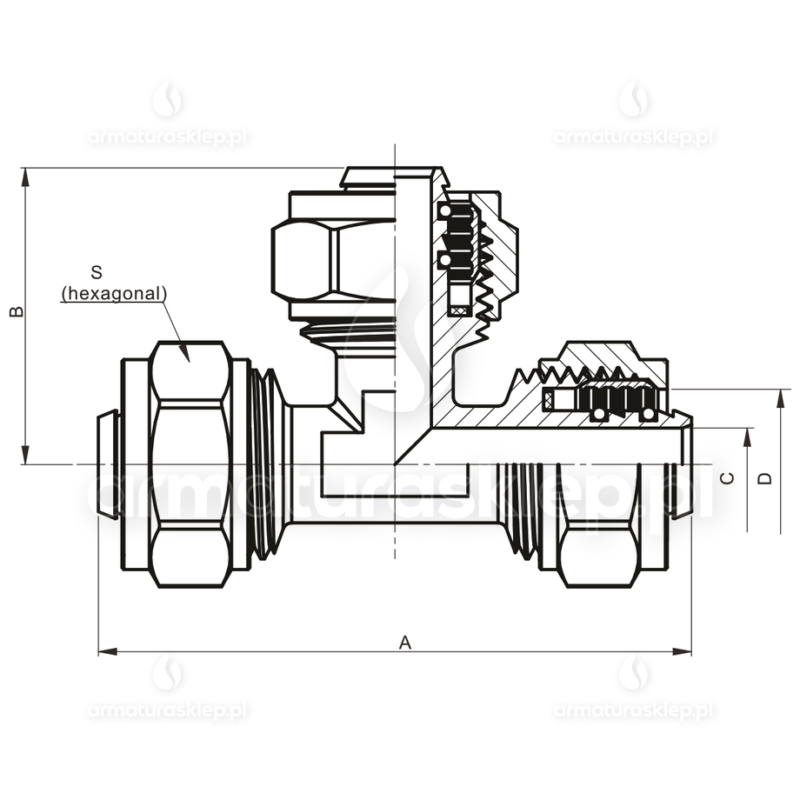 TRÓJNIK PEX skręcany redukcyjny 20x16x20 mm TROJAK ŁĄCZNIK