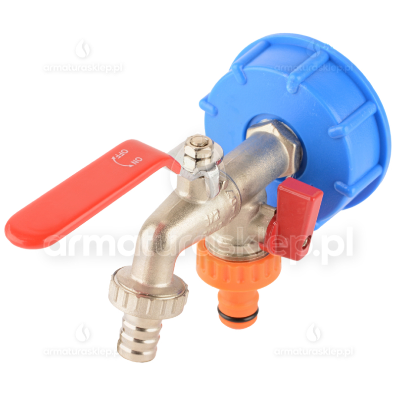 ZAWÓR do mauzera KRAN podwójny 1/2" x 3/4" x 3/4" na gwint 10 cm mauzer 1000L IBC MAUSER