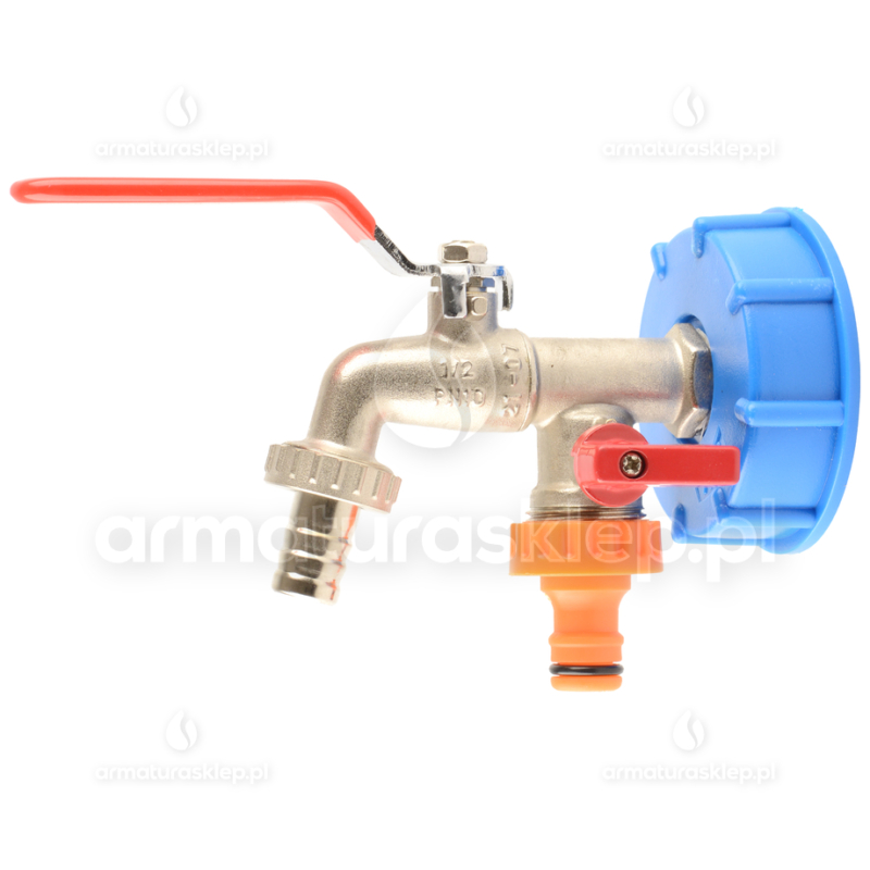 ZAWÓR do mauzera KRAN podwójny 1/2" x 3/4" x 3/4" na gwint 10 cm mauzer 1000L IBC MAUSER