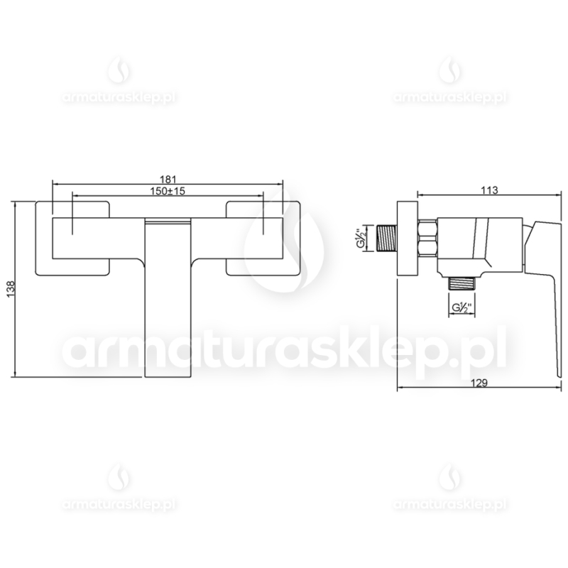 BATERIA PAROS natryskowa ścienna CZARNA