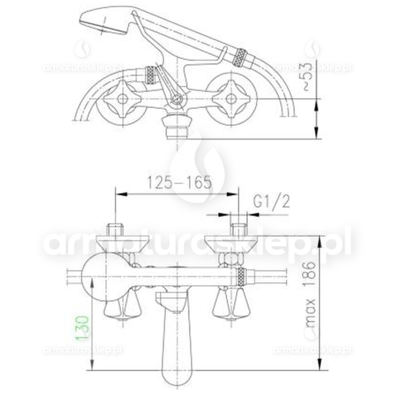 Bateria STANDARD wannowa ścienna 145 mm