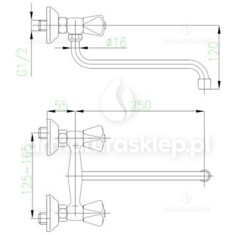 Bateria STANDARD zlewozmywakowa 145 mm wylewka 250