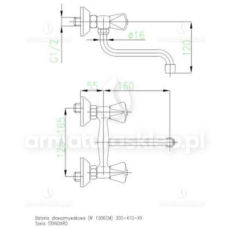 Bateria STANDARD zlewozmywakowa ścienna 145 mm