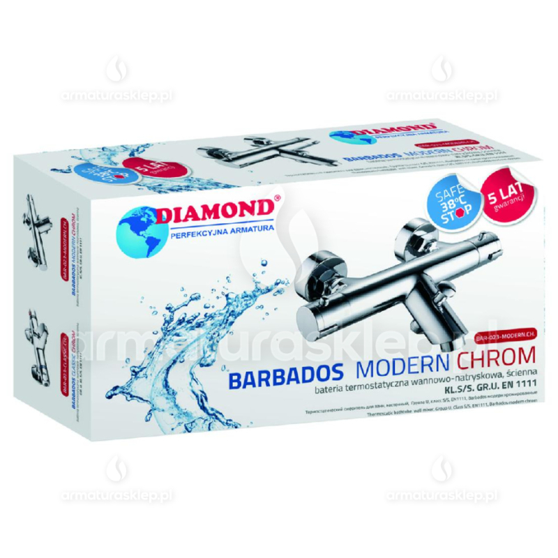 BATERIA termostatyczna BARBADOS wannowa ścienna MODERN CHROM