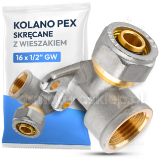 KOLANO PEX skręcane z łapami 16x1/2" GW ZŁĄCZKA ŁĄCZNIK WIESZAK UCHWYT