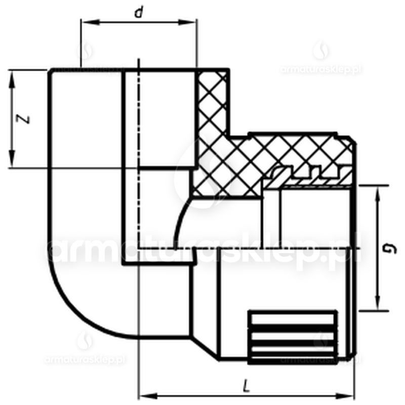 KOLANO PP-R zgrzewane fi 16 mm x 1/2 GW kolanko