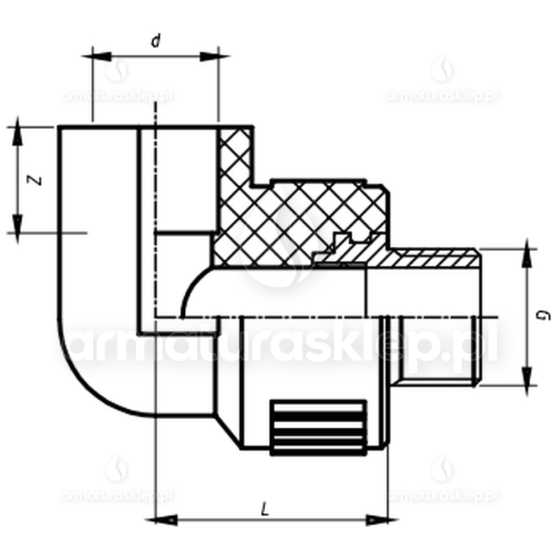 KOLANO PP-R zgrzewane fi 16 mm x 1/2 GZ kolanko