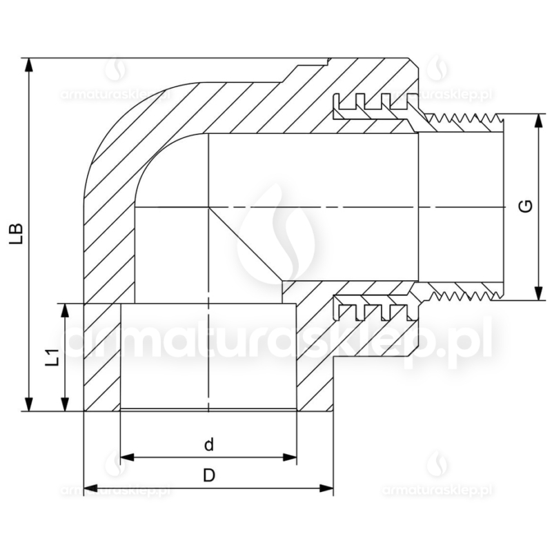 KOLANO PP-R zgrzewane fi 20 mm x 1/2 GZ kolanko