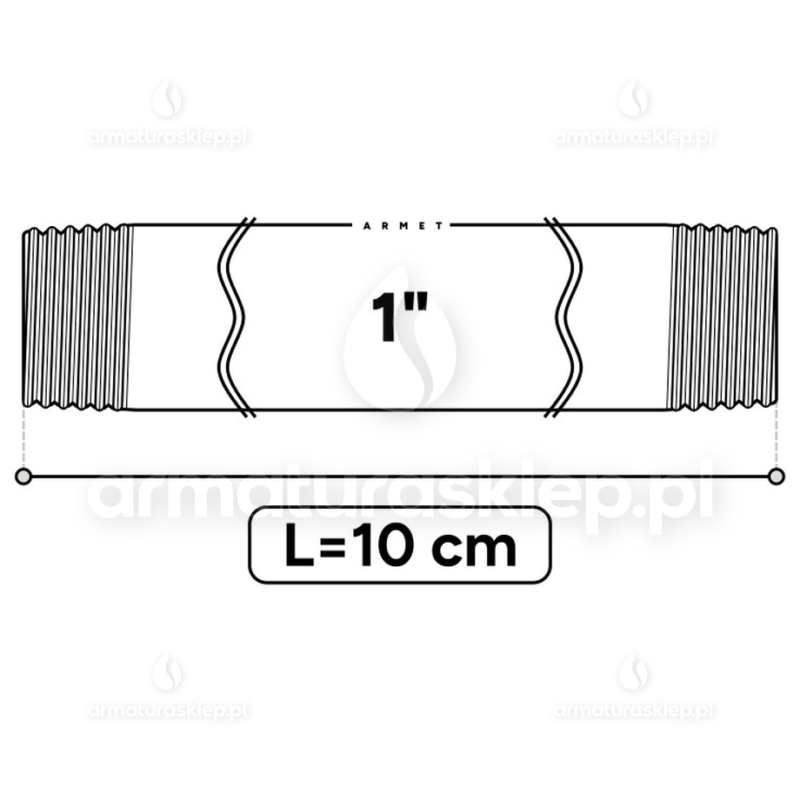 KRÓCIEC stalowy, ocynkowany, gwint dwustronny 1" 10 cm sztucer
