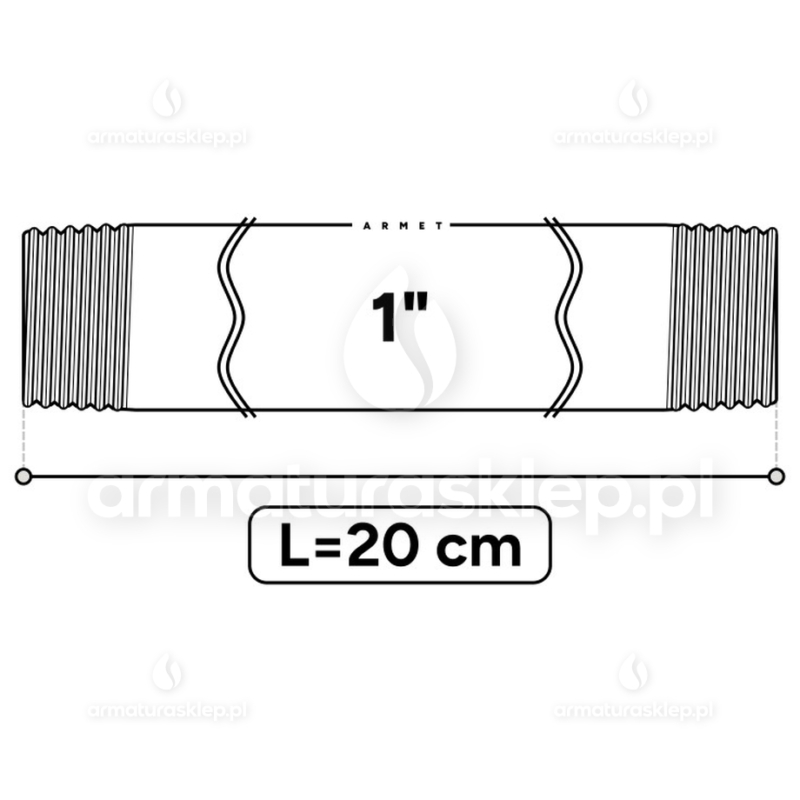 KRÓCIEC stalowy, ocynkowany, gwint dwustronny 1" 20 cm sztucer