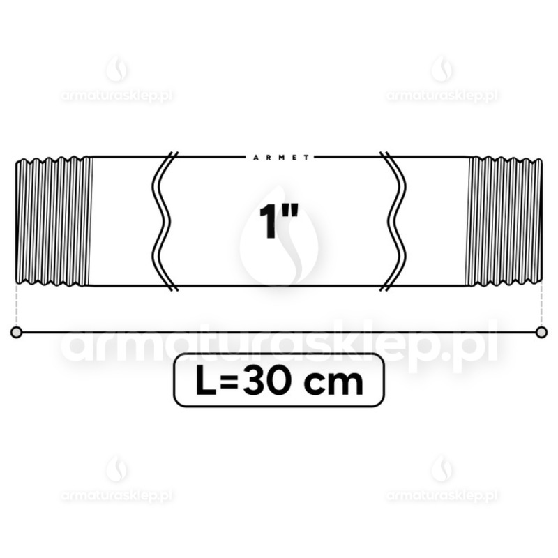 KRÓCIEC stalowy, ocynkowany, gwint dwustronny 1" 30 cm sztucer