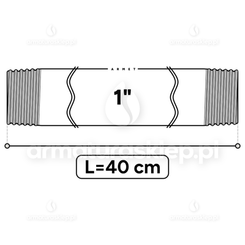 KRÓCIEC stalowy, ocynkowany, gwint dwustronny 1" 40 cm sztucer