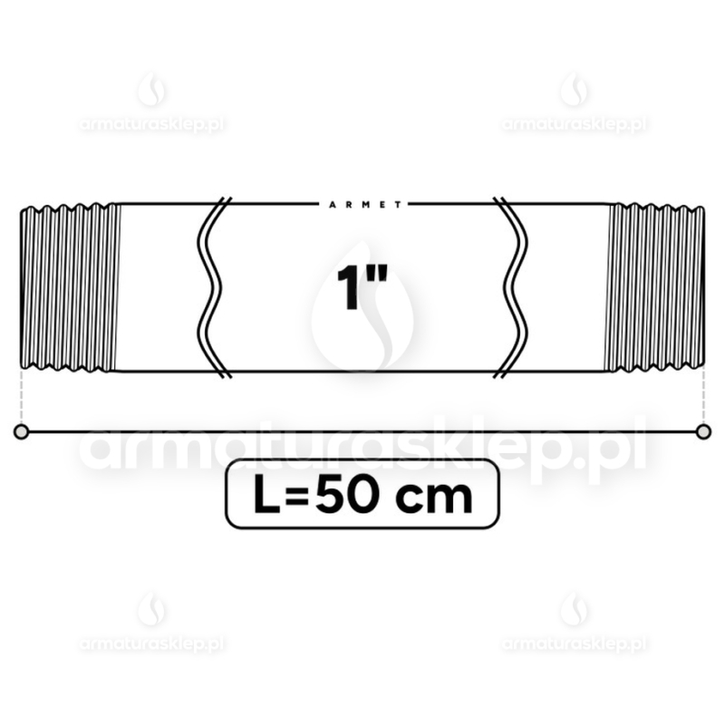 KRÓCIEC stalowy, ocynkowany, gwint dwustronny 1" 50 cm sztucer