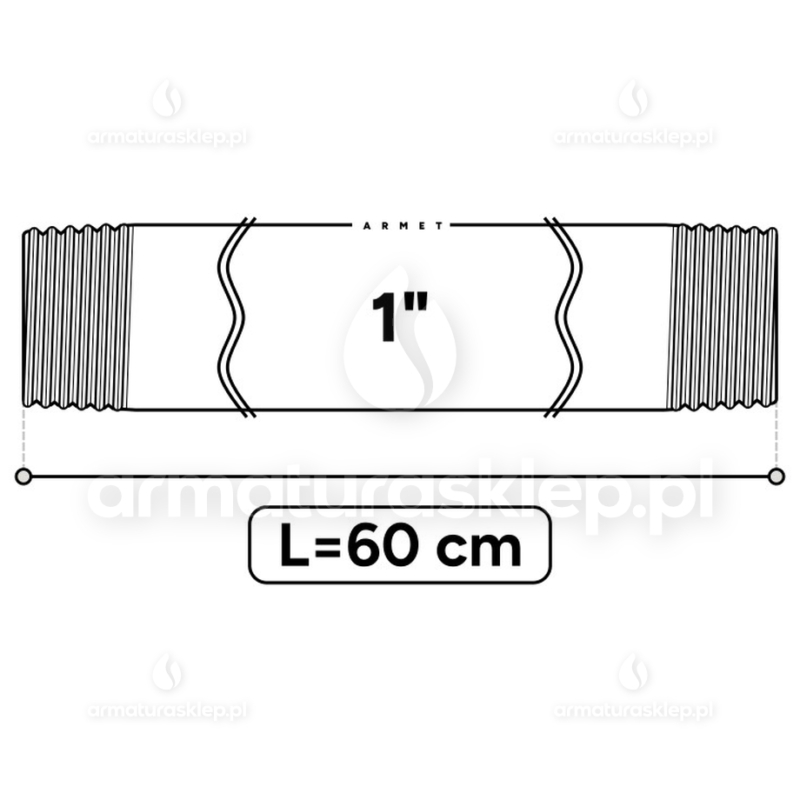 KRÓCIEC stalowy, ocynkowany, gwint dwustronny 1" 60 cm sztucer