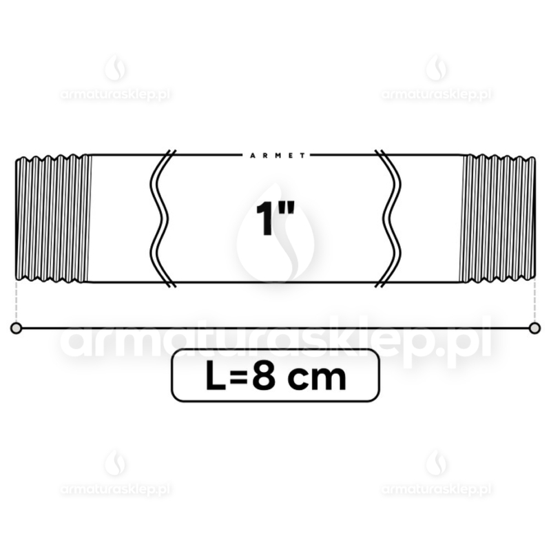 KRÓCIEC stalowy, ocynkowany, gwint dwustronny 1" 8 cm sztucer