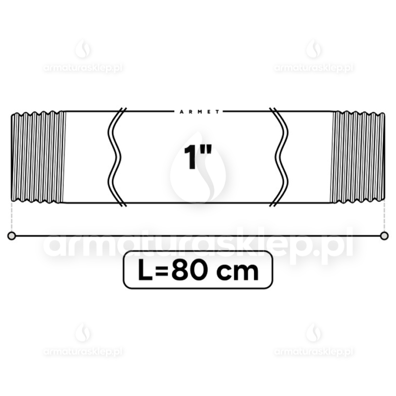 KRÓCIEC stalowy, ocynkowany, gwint dwustronny 1" 80 cm sztucer