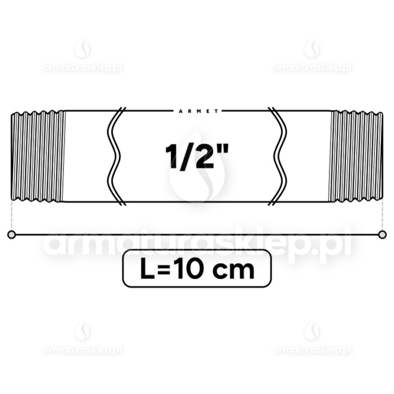 KRÓCIEC stalowy, ocynkowany, gwint dwustronny 1/2" 10 cm sztucer