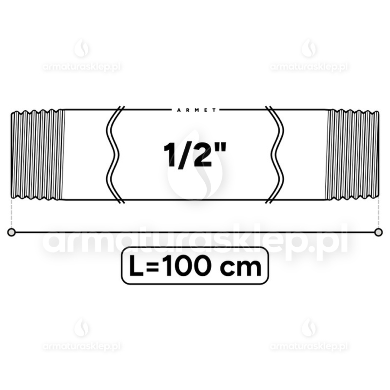 KRÓCIEC stalowy, ocynkowany, gwint dwustronny 1/2" 100 cm sztucer