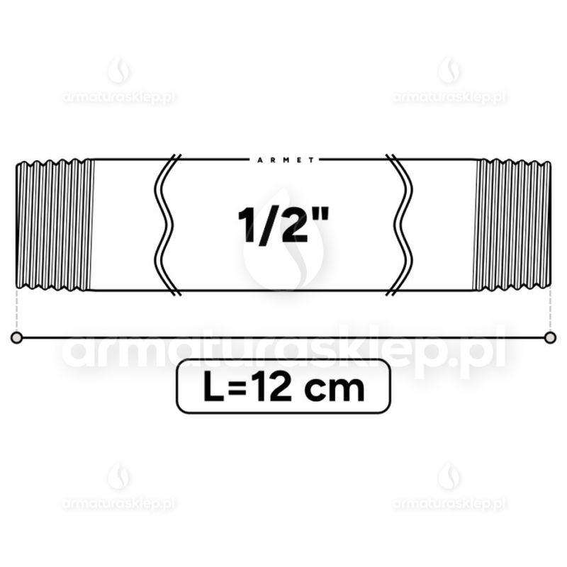 KRÓCIEC stalowy, ocynkowany, gwint dwustronny 1/2" 12 cm sztucer