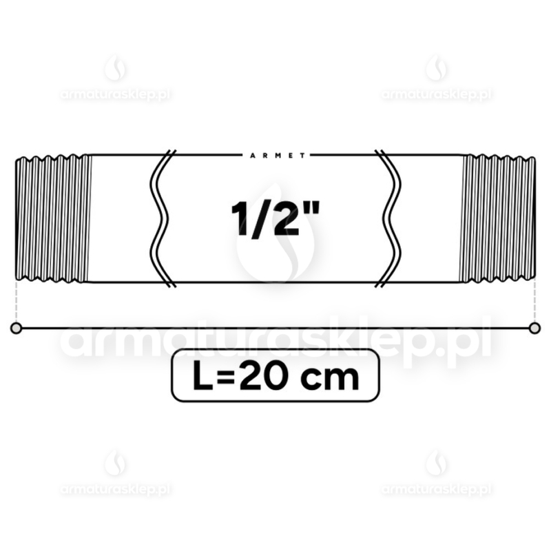 KRÓCIEC stalowy, ocynkowany, gwint dwustronny 1/2" 20 cm sztucer