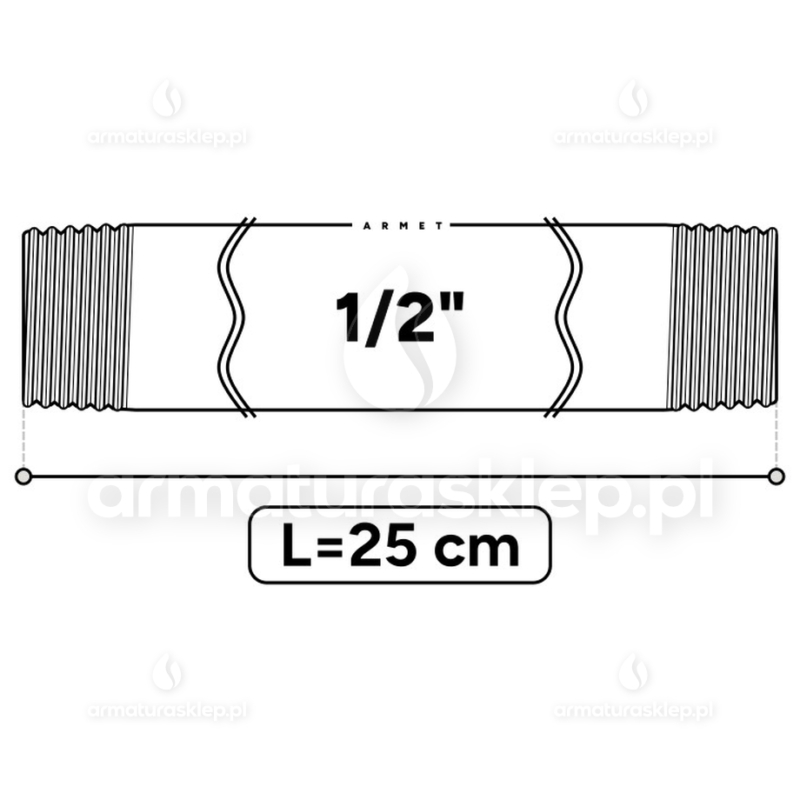 KRÓCIEC stalowy, ocynkowany, gwint dwustronny 1/2" 25 cm sztucer