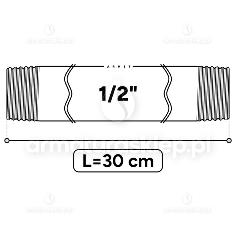 KRÓCIEC stalowy, ocynkowany, gwint dwustronny 1/2" 30 cm sztucer